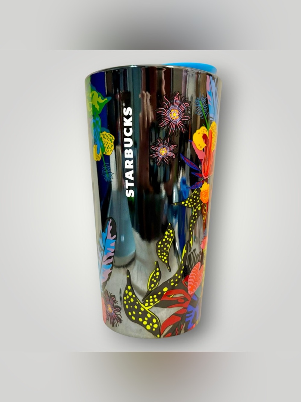 Starbucks Summer Immersive Florals Neon Luster Ceramic Travel Tumbler Mug 12 oz.